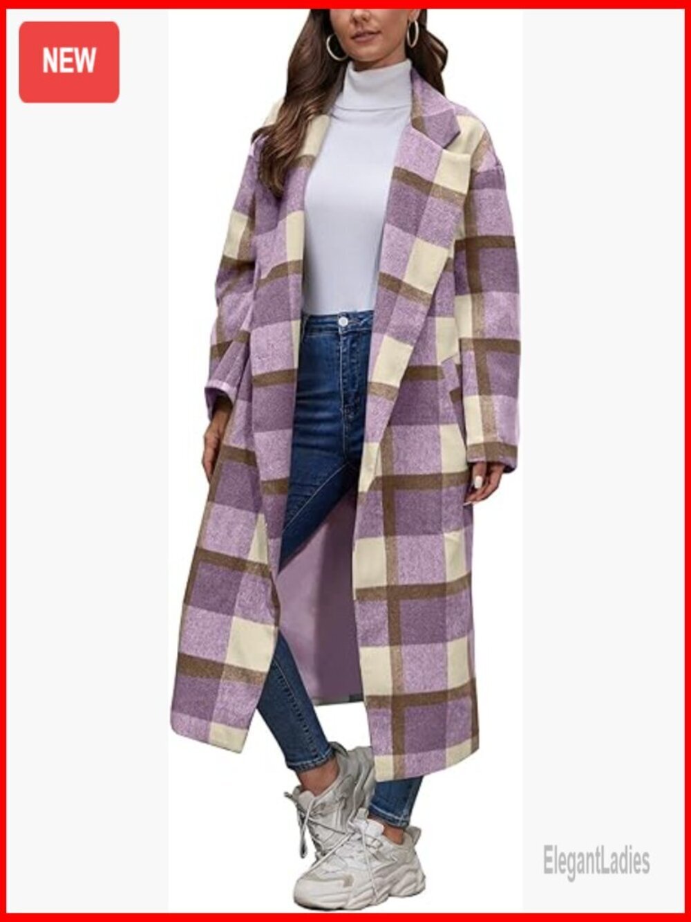 Wool Plaid Trench Coat Shacket, Long Sleeve Button Down, Knee Length